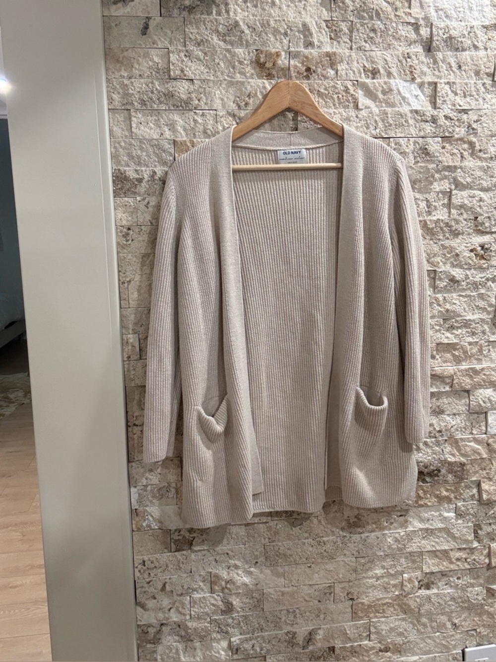 Old Navy Cream Open-Front Ribbed Pocket Cardigan Sweater size S